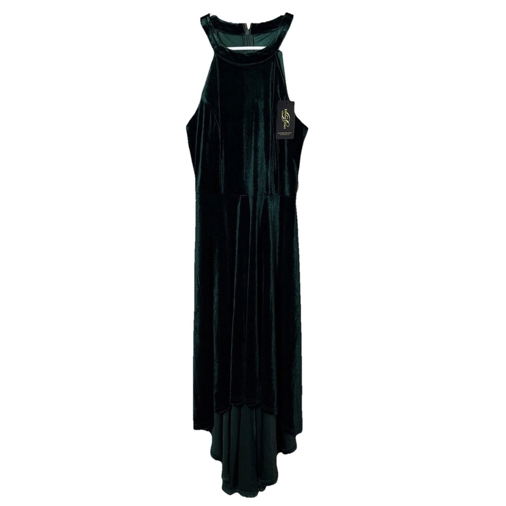 Dressystar Velvet‎ Halter Dress Green High Low Hem Sleeveless Women's Size M NWT